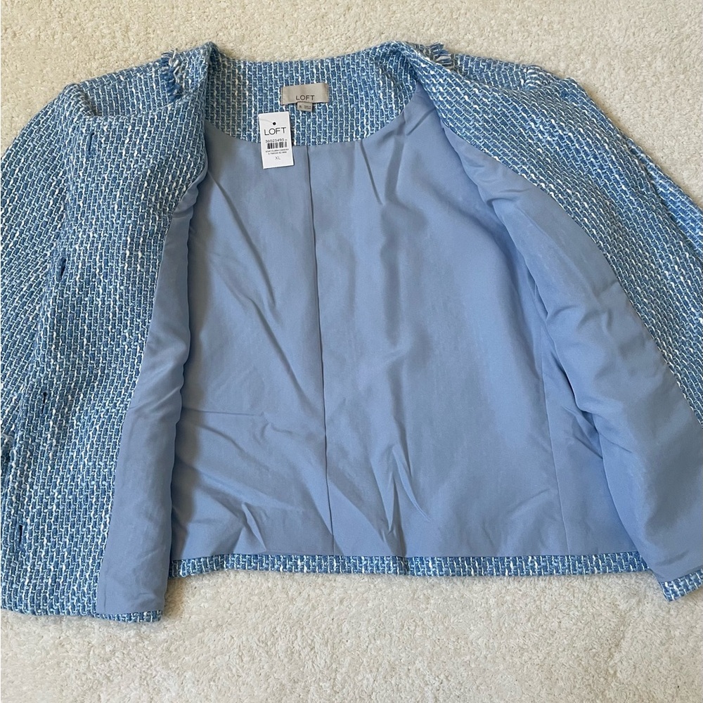 NWT LOFT Tweed Lady Jacket Blue and White XL - Picture 4 of 13